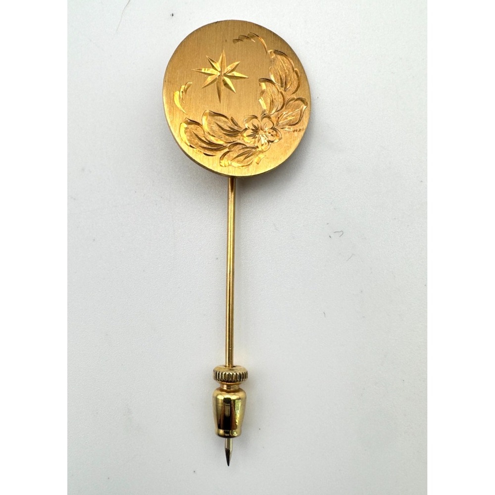 Vintage Celestial Stick Pin Gold Filled Diamond Cut Moon Star La Mode